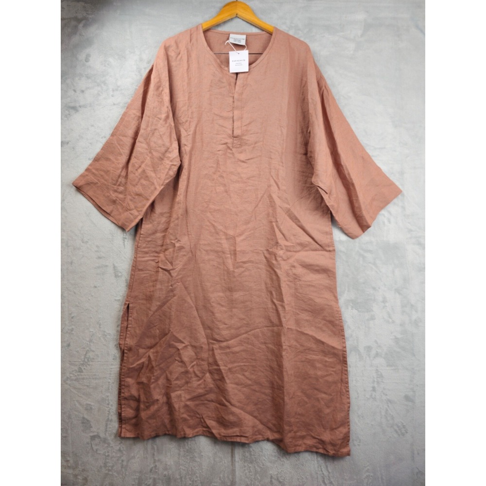 PARACHUTE BEDDING Large Linen House Dress Kaftan Old Rose Color Pockets NWT